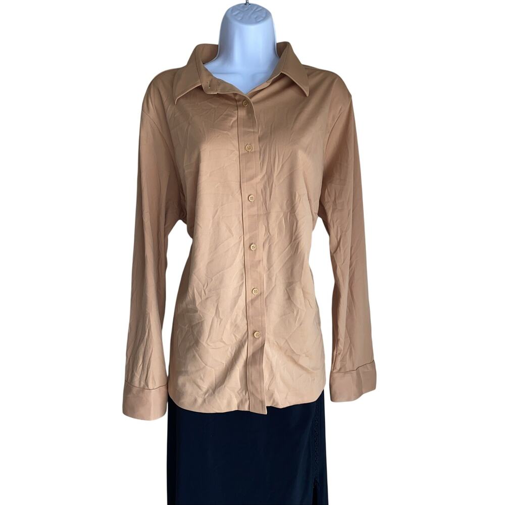 VTG Perma Prest Plus 1X Boho Brown Botton Up Blouse Granola Girl